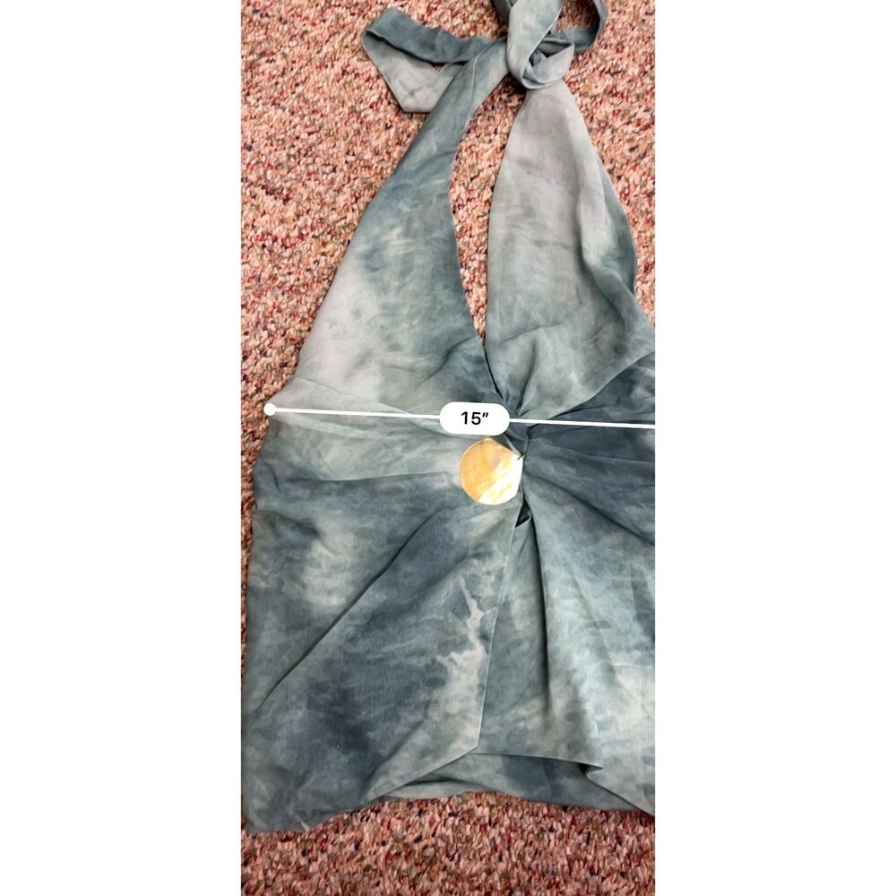 Peppermayo NWOT Teal Watercolor Plunge Halter Backless Mini Dress Size 2 - Picture 14 of 15